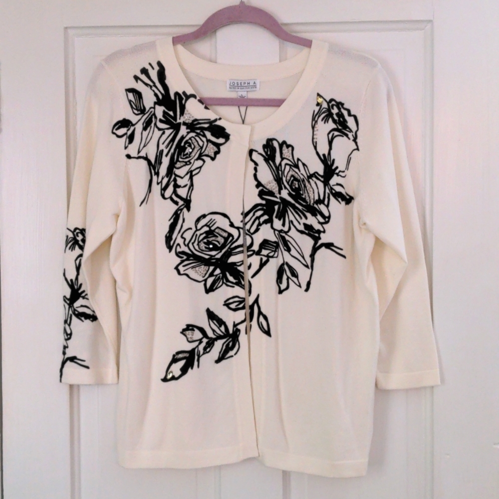 Black & Cream Flowered Open Cardigan - new with tags